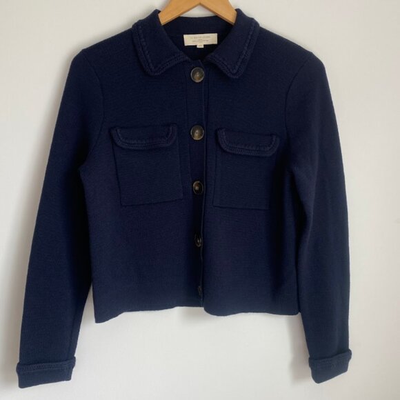 SEZANE Betty Cardigan Navy Crochet 100% Merino Wool Size XS - Picture 4 of 14